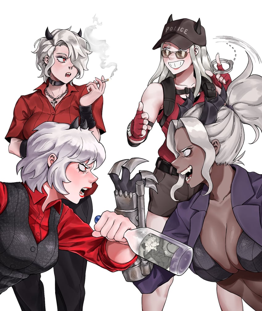 justice, judgement, malina, zdrada, and pandemonica (helltaker) drawn by zablanka