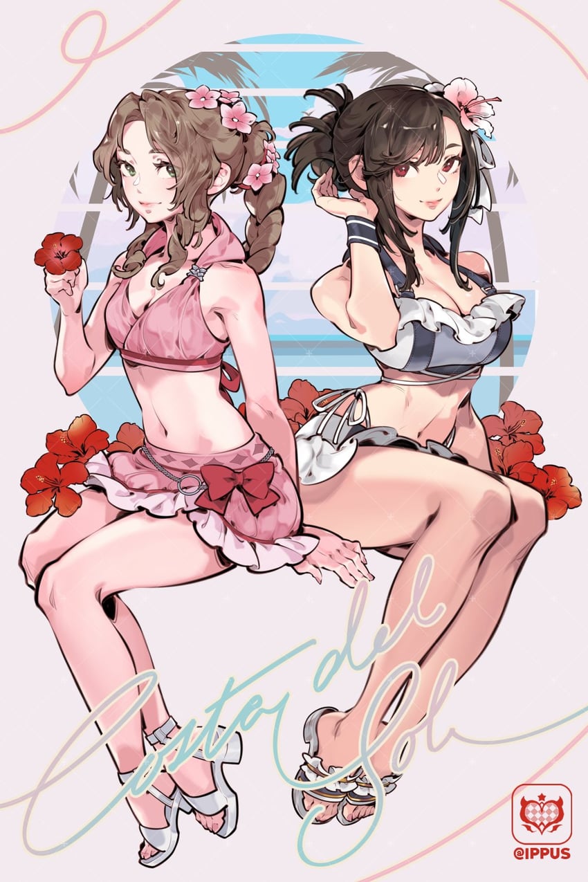 tifa lockhart and aerith gainsborough (final fantasy and 3 more) drawn by ippus