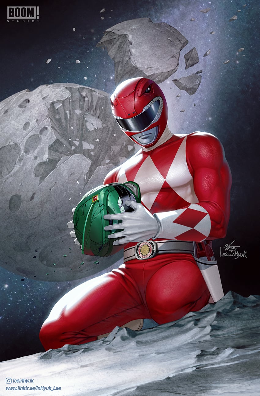 dragon ranger, tyranno ranger, mighty morphin green ranger, and mighty morphin red ranger (super sentai and 4 more) drawn by in-hyuk_lee
