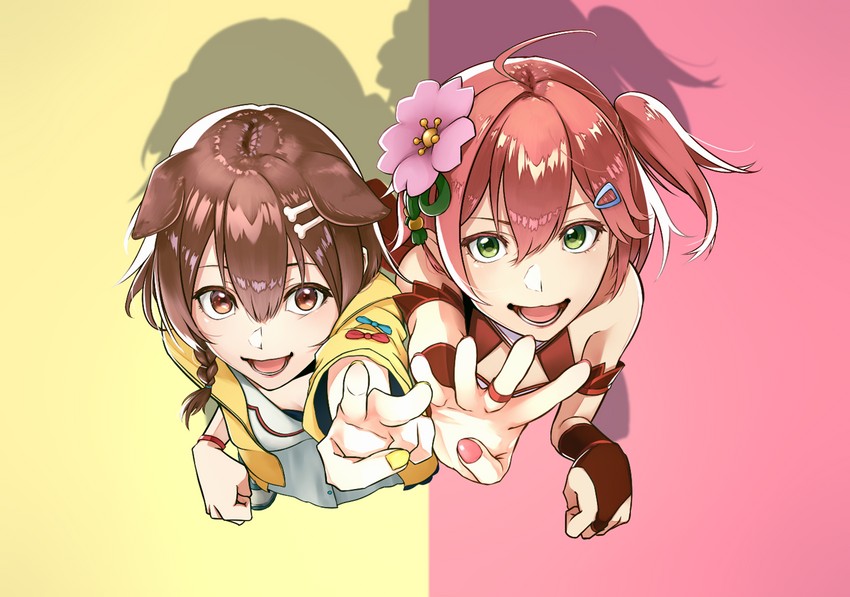 sakura miko and inugami korone (hololive) drawn by momose_nasukura