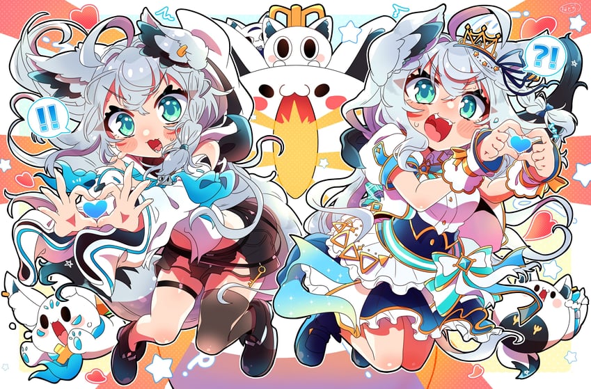 shirakami fubuki, sukonbu, fubuzilla, nejima kitsune, and fubuchun (hololive) drawn by sakuramochi_(sakura_frappe)