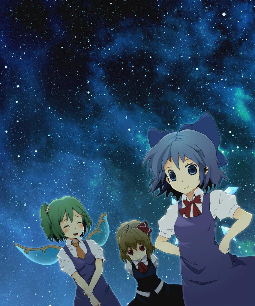 cirno, rumia, and daiyousei (touhou) drawn by yoo_(tabi_no_shiori)