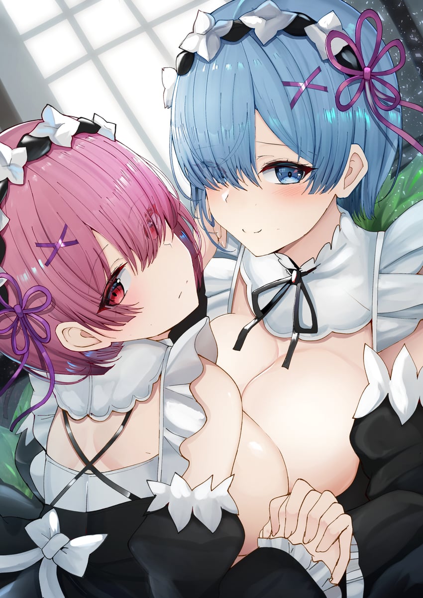 rem and ram (re:zero kara hajimeru isekai seikatsu) drawn by chiyo_(pk19981234)