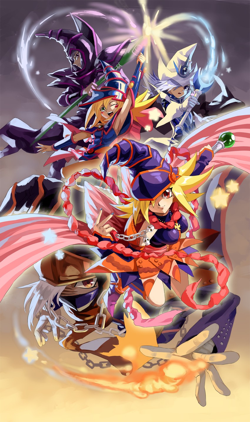 dark magician girl, silent magician, dark magician, gagaga girl, and gagaga magician (yu-gi-oh! and 1 more) drawn by emmmerald
