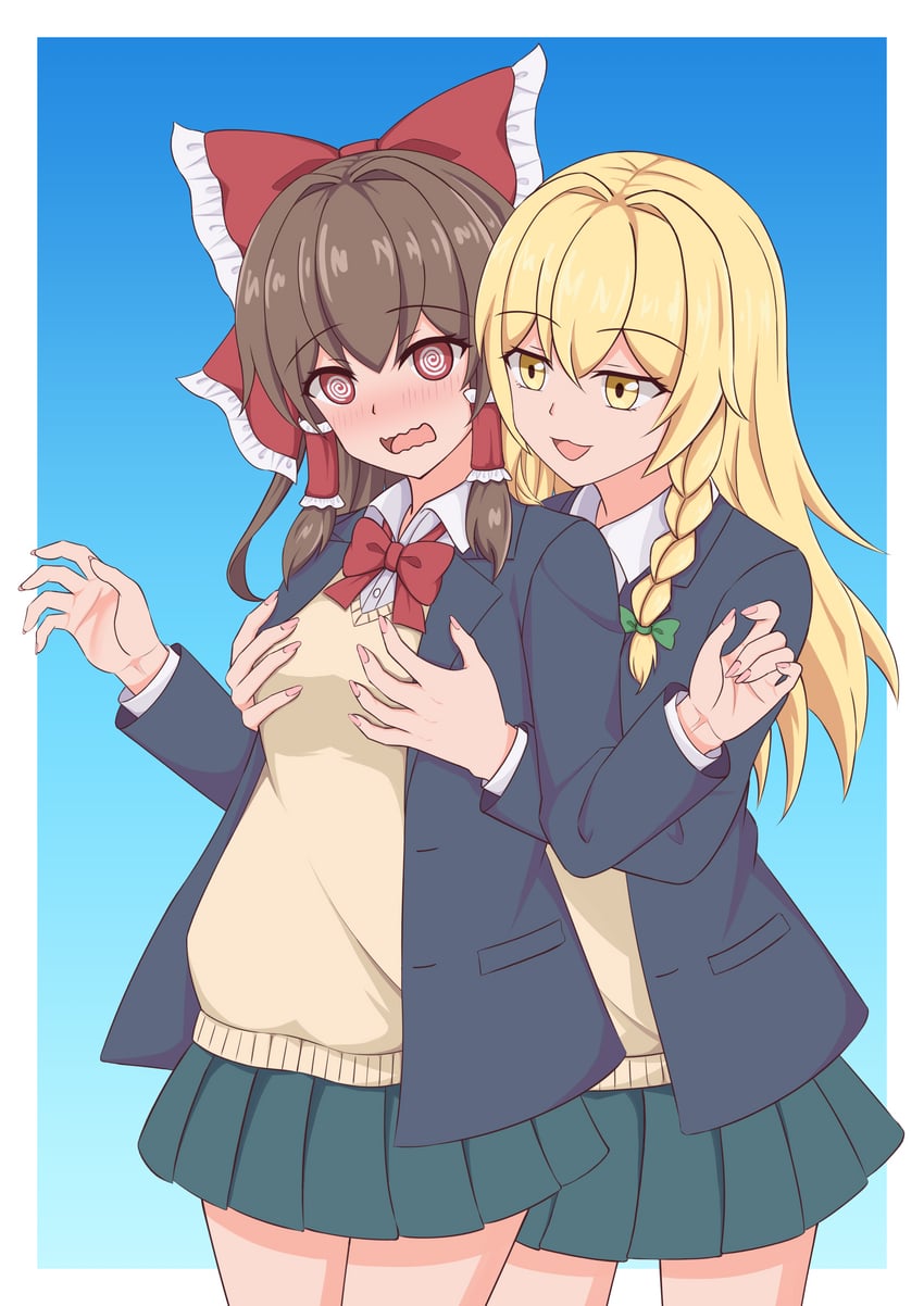 hakurei reimu and kirisame marisa (touhou) drawn by piaoluo_de_ying_huaban