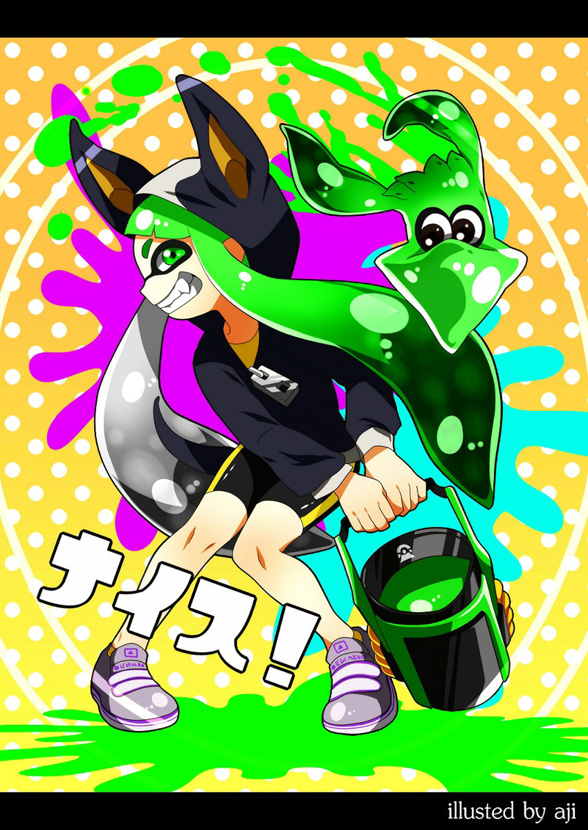 inkling player character, inkling girl, and iggy (jojo no kimyou na bouken and 2 more) drawn by aji_(coastal_area)