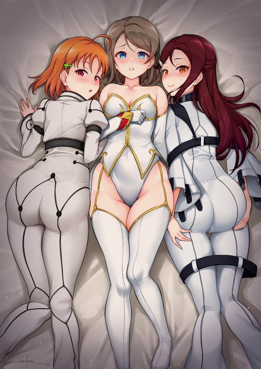 watanabe you, c.c., sakurauchi riko, and takami chika (love live! and 3 more) drawn by unsfrau