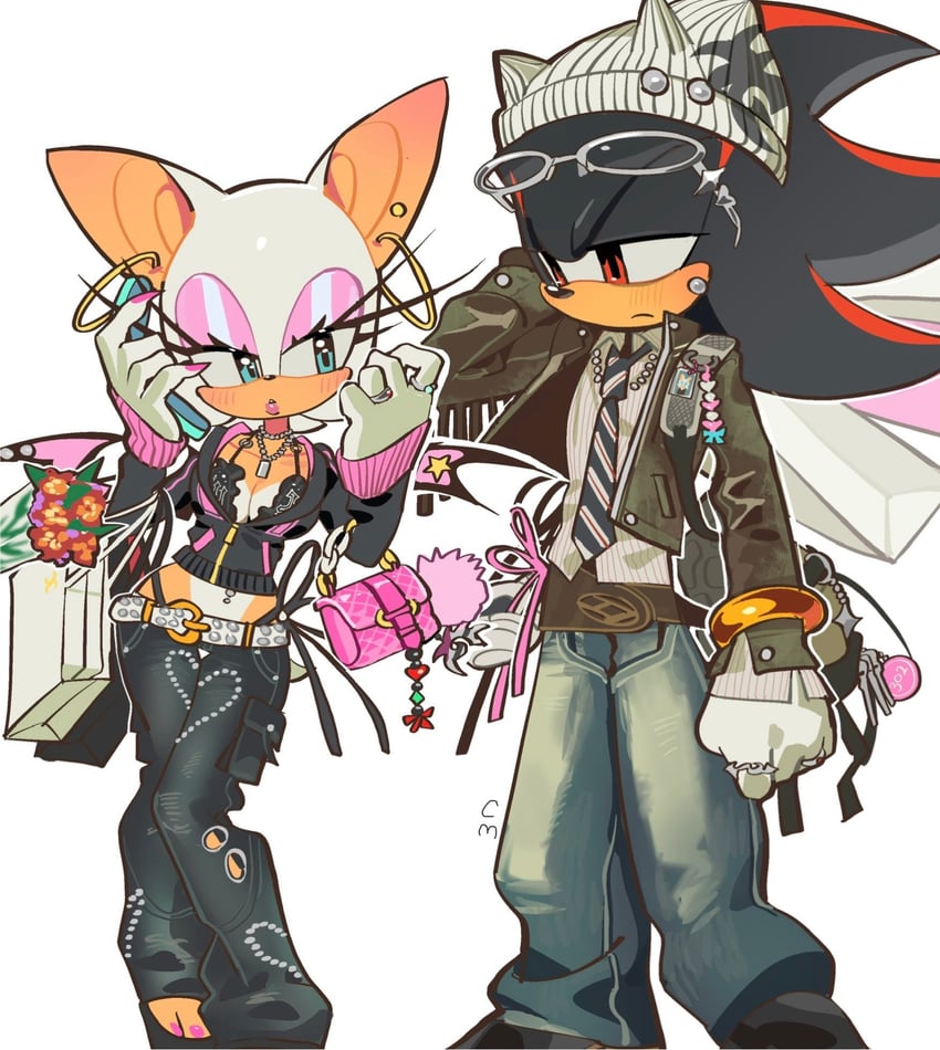 shadow the hedgehog and rouge the bat (sonic) drawn by kosherea