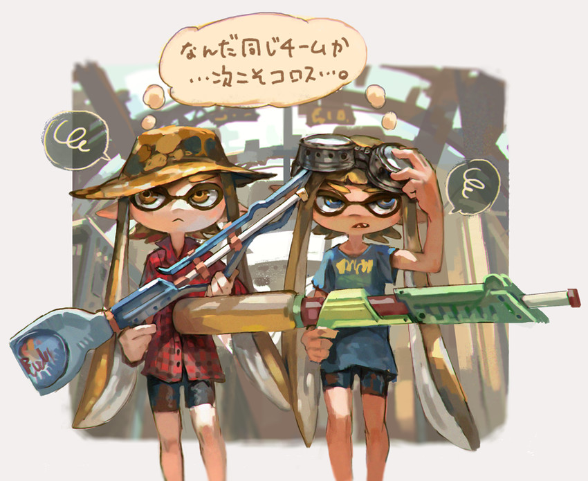 inkling player character and inkling girl (splatoon and 1 more) drawn by nootaragibe