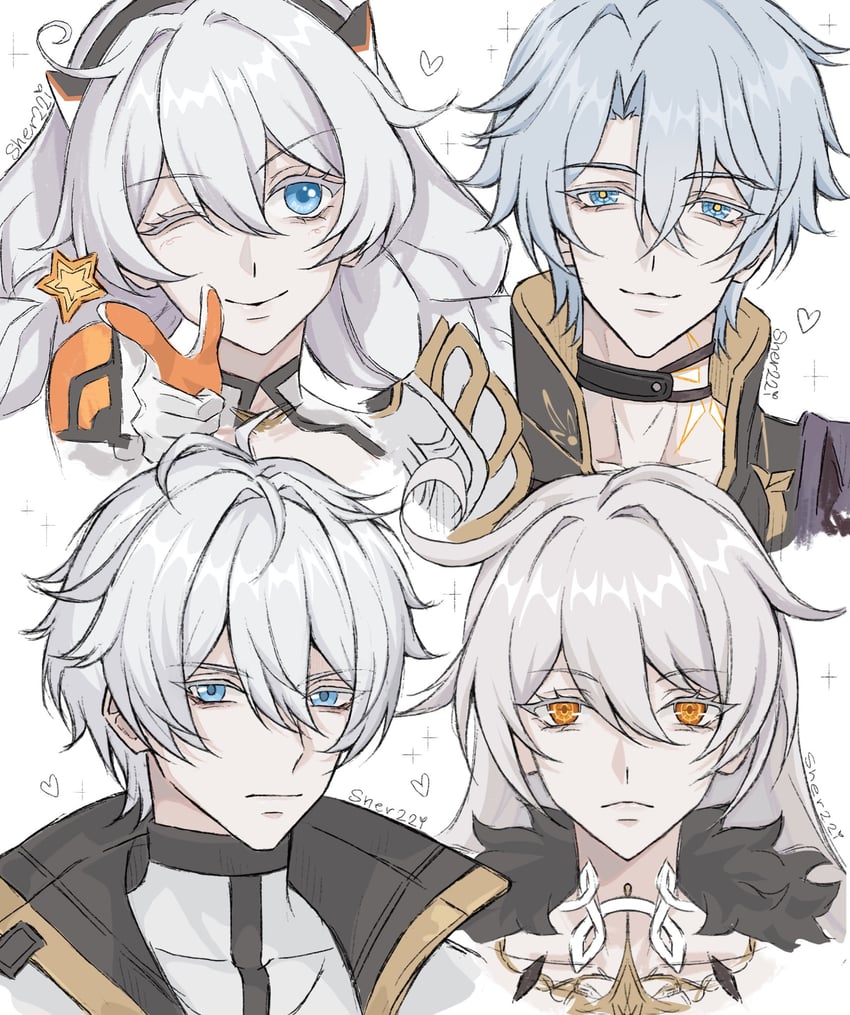 kiana kaslana, phainon, kevin kaslana, kugimiya rie, and hino satoshi (honkai and 2 more) drawn by sher22i