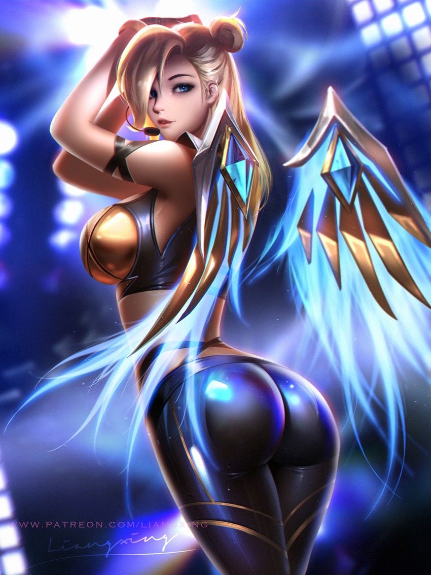 mercy, kai'sa, and k/da kai'sa (league of legends and 2 more) drawn by liang_xing