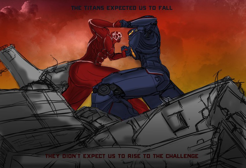 titan, colossal titan, and gipsy danger (shingeki no kyojin and 1 more) drawn by 1renard