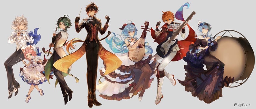ganyu, zhongli, tartaglia, eula, xiao, and 2 more (genshin impact) drawn by tgf_pic