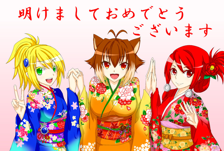 makoto nanaya, noel vermillion, and tsubaki yayoi (blazblue) drawn by chukachuka