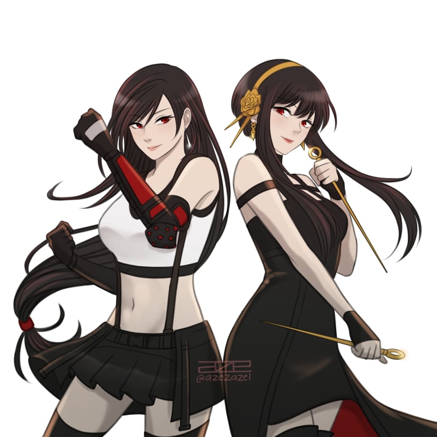 tifa lockhart and yor briar (final fantasy and 3 more) drawn by azezazel