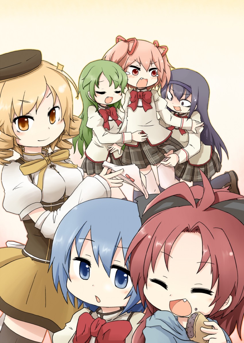 akemi homura, kaname madoka, miki sayaka, sakura kyoko, tomoe mami, and 1 more (mahou shoujo madoka magica) drawn by tamute_(2580rs)