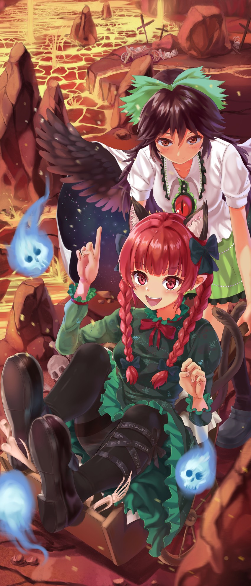 kaenbyou rin and reiuji utsuho (touhou) drawn by evefly_megane_p