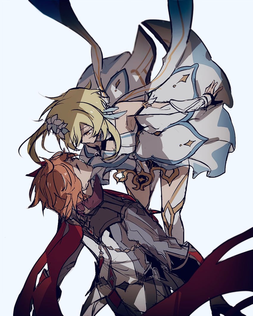 lumine and tartaglia (genshin impact) drawn by ra_suya
