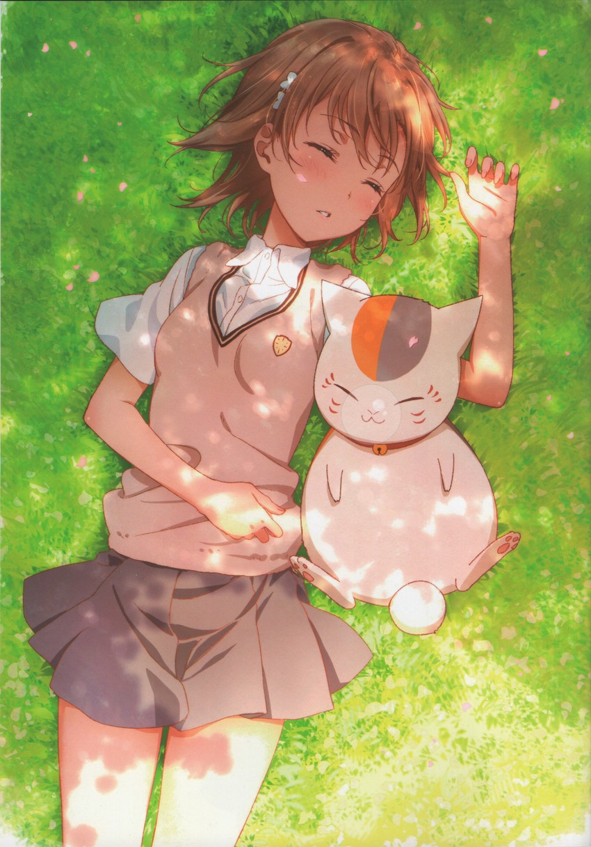 misaka mikoto and nyanko-sensei (toaru majutsu no index and 2 more) drawn by isshi_pyuma