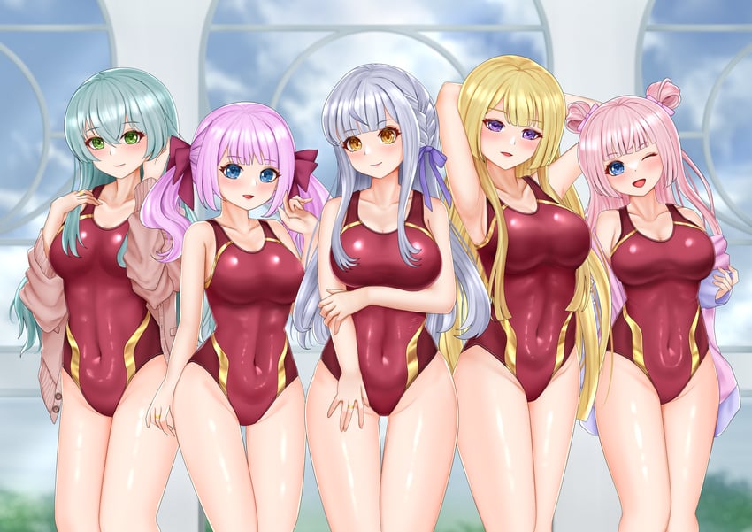 kon kanaho, miyagawa takane, sadamori himeka, toki kureha, and tamba akari (assault lily) drawn by imai_tomohiro