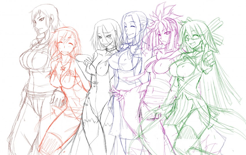 tanigawa yuzu, kuzuryuu amane, komaki midori, mochizuki mari, harusawa yoshino, and 1 more (devil survivor and 1 more) drawn by ichimedoo