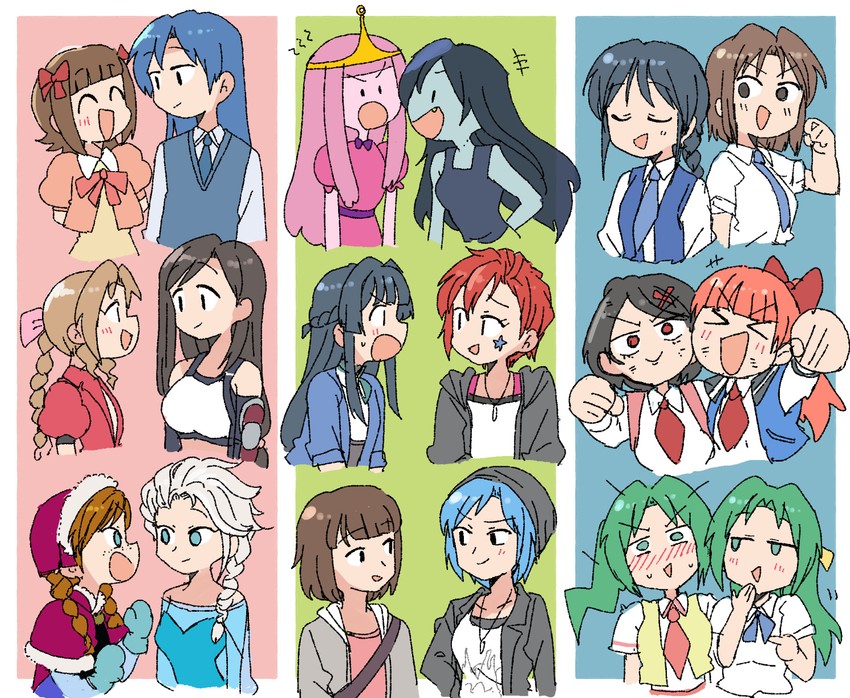 tifa lockhart, aerith gainsborough, kisaragi chihaya, amami haruka, sonozaki mion, and 13 more (idolmaster and 12 more) drawn by tsubobot