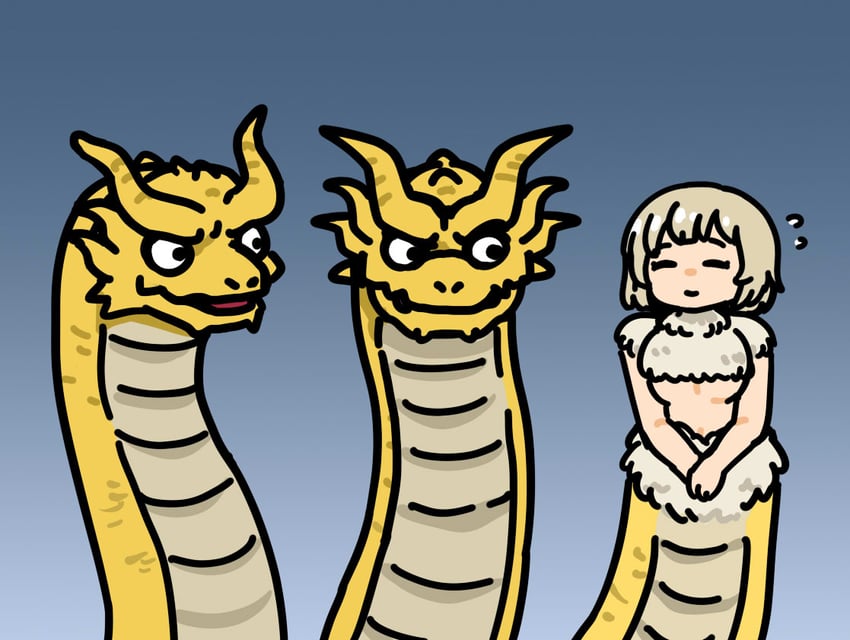 falin touden and king ghidorah (dungeon meshi and 3 more) drawn by afei_(sfma3248)