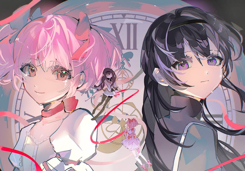 akemi homura and kaname madoka (mahou shoujo madoka magica) drawn by xinjinjumin252973509612