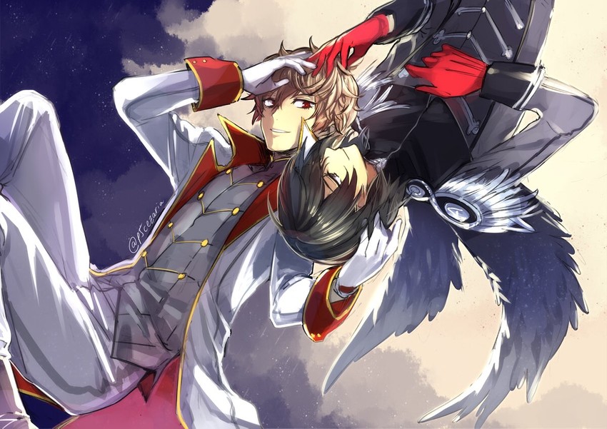 amamiya ren, akechi gorou, joker, and crow (persona and 1 more) drawn by cezaria