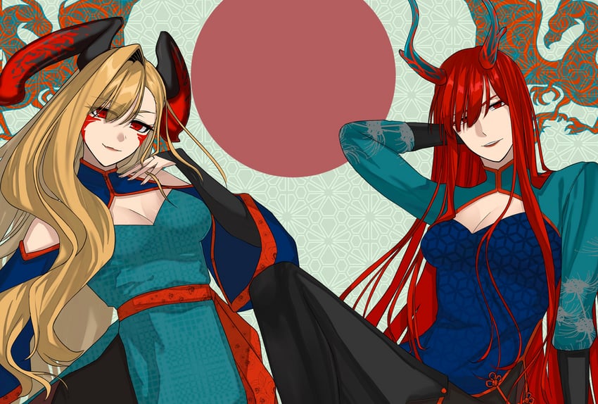 nero claudius, oda nobunaga, and queen draco (fate and 1 more) drawn by hiyoko_no_tamago