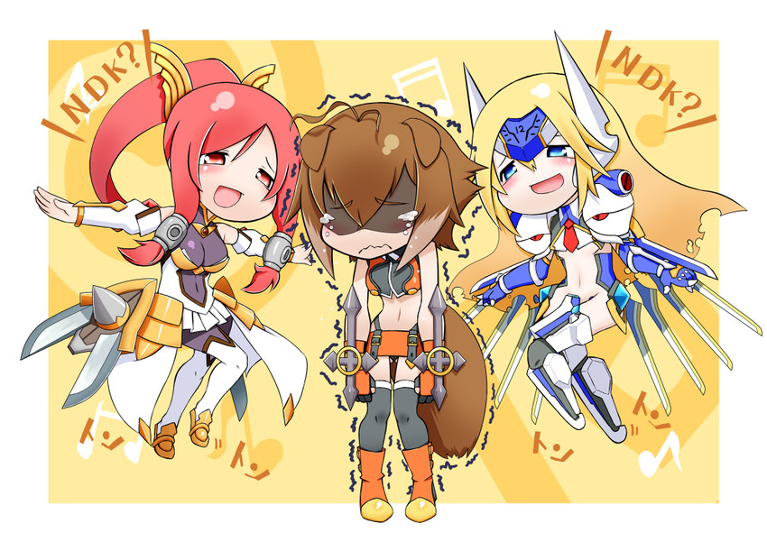 makoto nanaya, tsubaki yayoi, mu-12, and izayoi (blazblue) drawn by kuroshiro_(ms-2420)