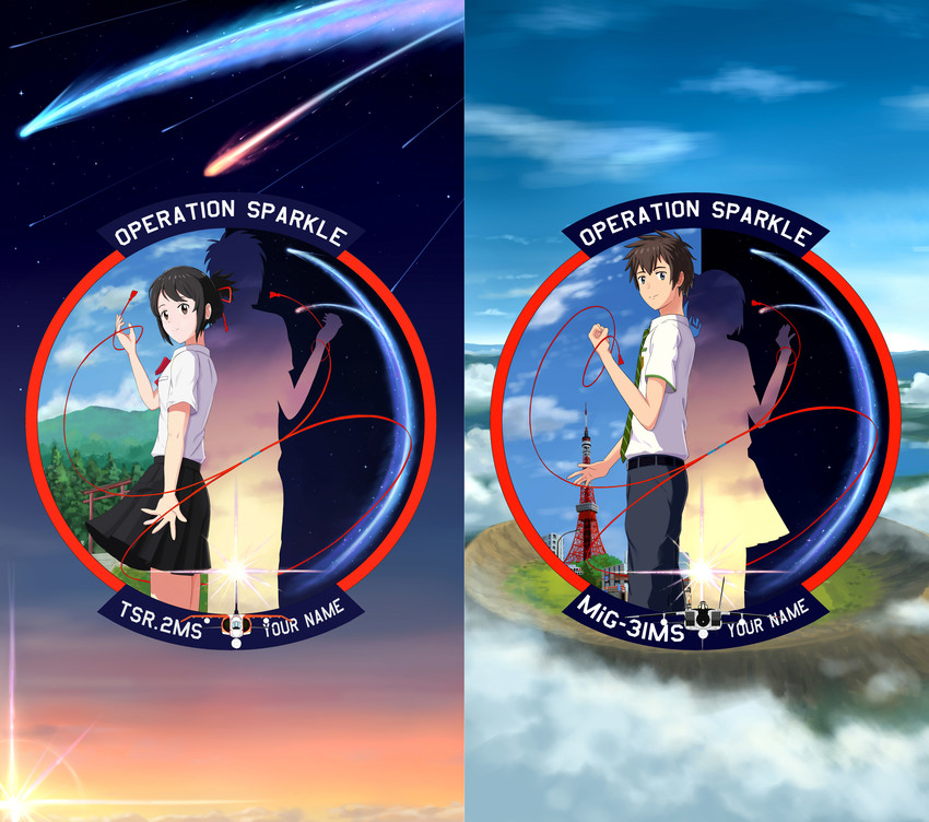 miyamizu mitsuha and tachibana taki (kimi no na wa. and 1 more) drawn by thompson_(solowingfh)