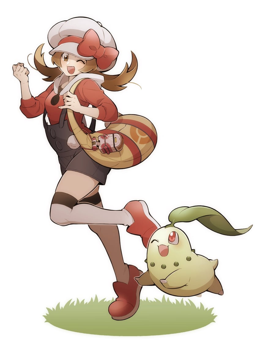 lyra and chikorita (pokemon and 1 more) drawn by 34capri