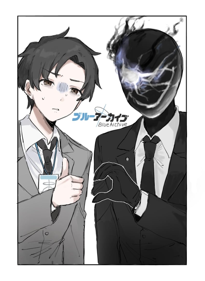 sensei and black suit (blue archive and 1 more) drawn by oshio_(baniniwana)