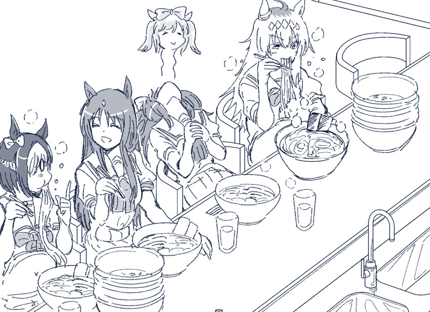 special week, oguri cap, agnes digital, and grass wonder (umamusume) drawn by taguchi_kenji_(omaep)