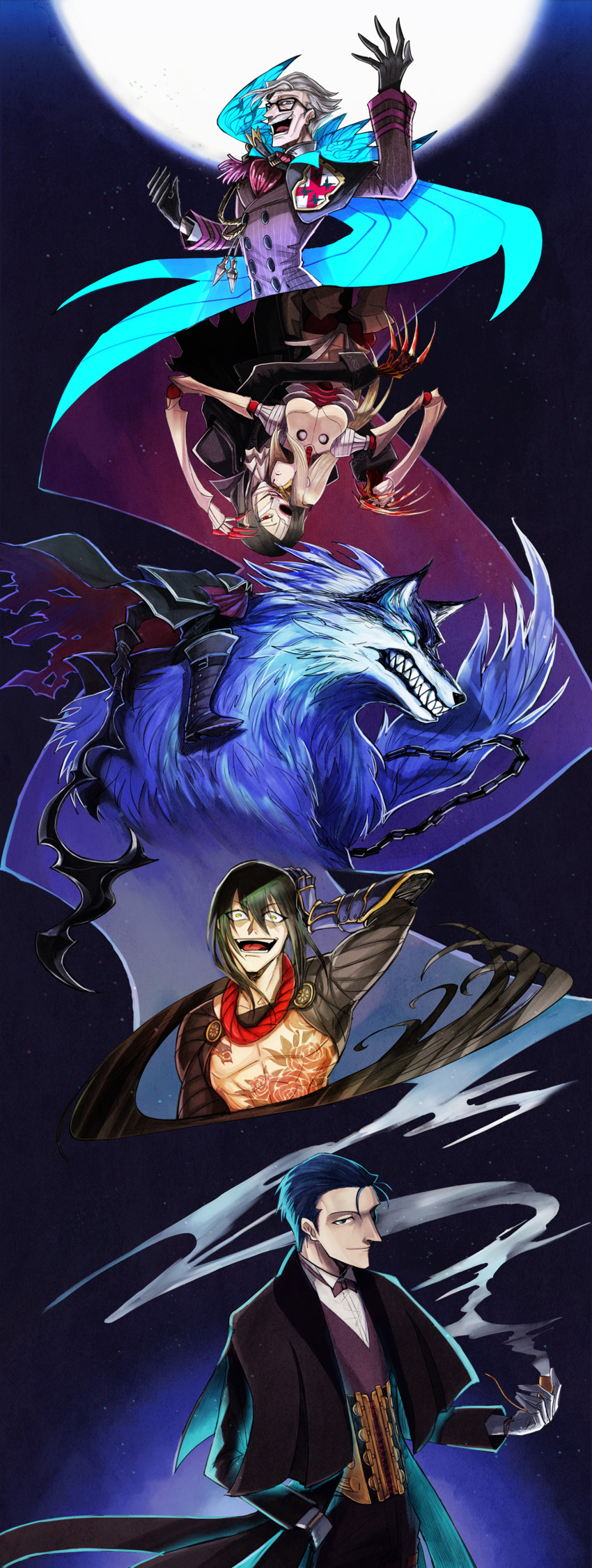 james moriarty, yan qing, sherlock holmes, lobo, hessian, and 1 more (fate and 1 more) drawn by gupaon