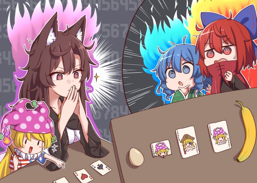 imaizumi kagerou, clownpiece, sekibanki, and wakasagihime (touhou and 1 more) drawn by wool_(miwol)