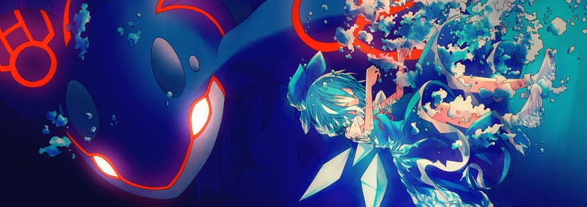 cirno and kyogre (touhou and 1 more) drawn by jun700