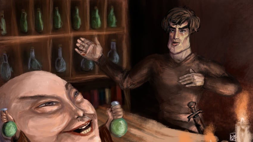 traveler and potion seller (potion seller) drawn by ashpaintsstuff