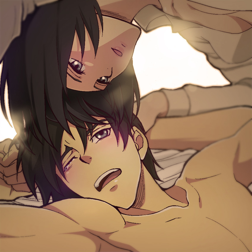 mikasa ackerman and eren yeager (shingeki no kyojin) drawn by anjii_(&g)