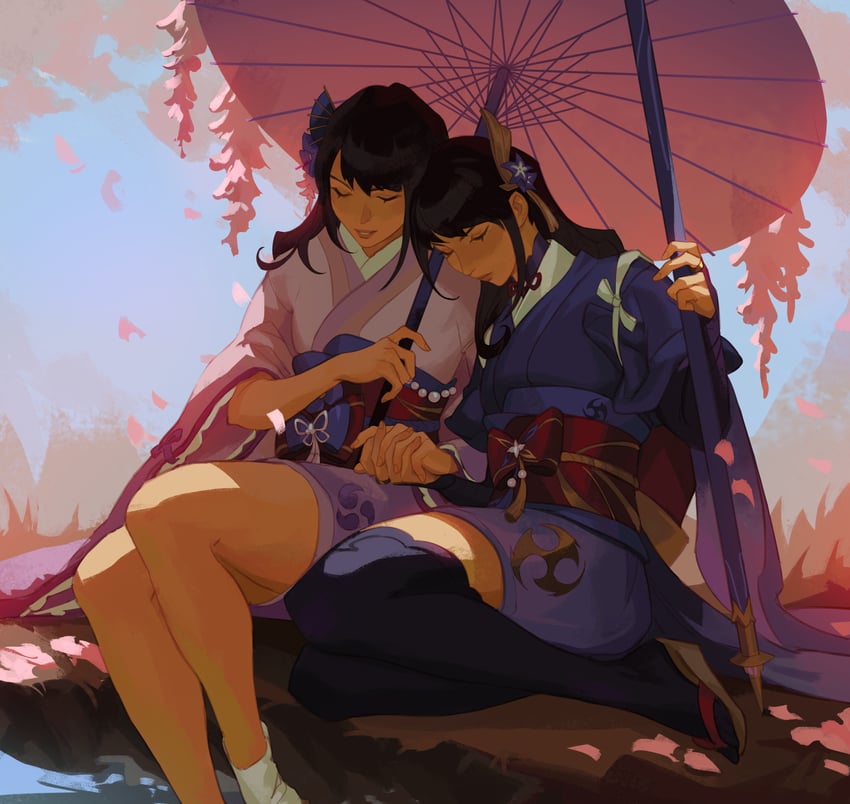 raiden shogun and makoto (genshin impact) drawn by aina_(mayexplode)