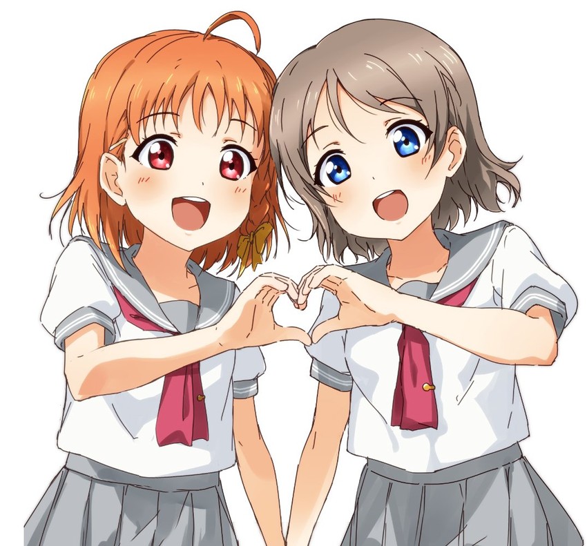watanabe you and takami chika (love live! and 1 more) drawn by suke_(momijigari)