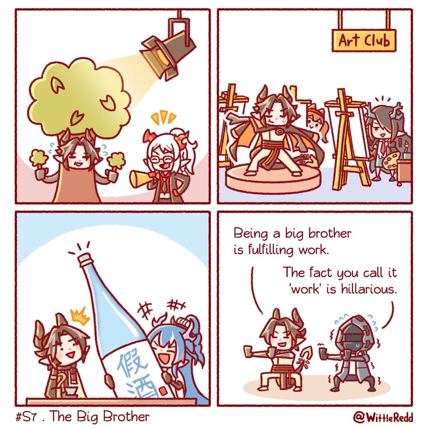 doctor, dusk, nian, angelina, ling, and 1 more (arknights) drawn by wittle_red
