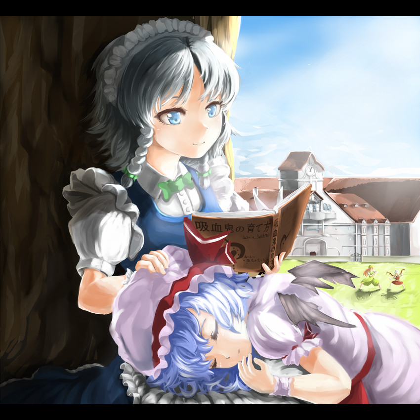 remilia scarlet, flandre scarlet, izayoi sakuya, and hong meiling (touhou) drawn by shirorin_(ballet_girl's)