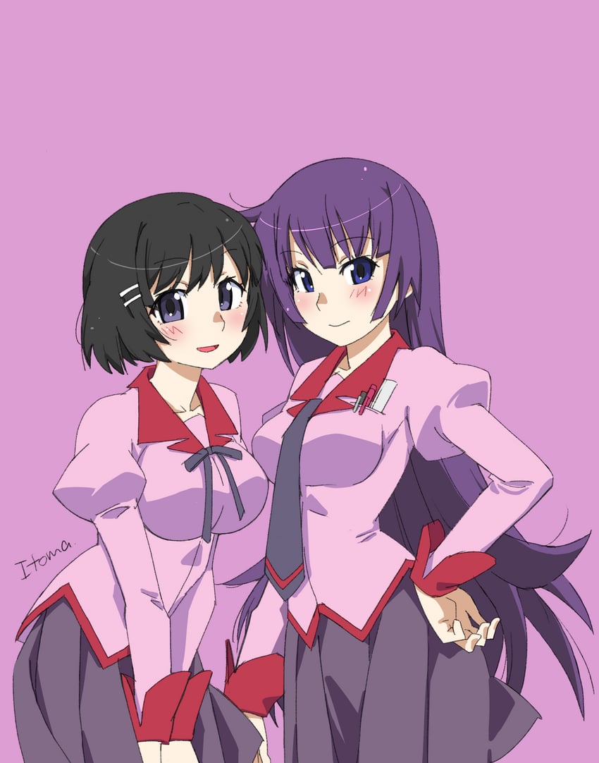 senjougahara hitagi and hanekawa tsubasa (monogatari and 1 more) drawn by itoma_mahimahi