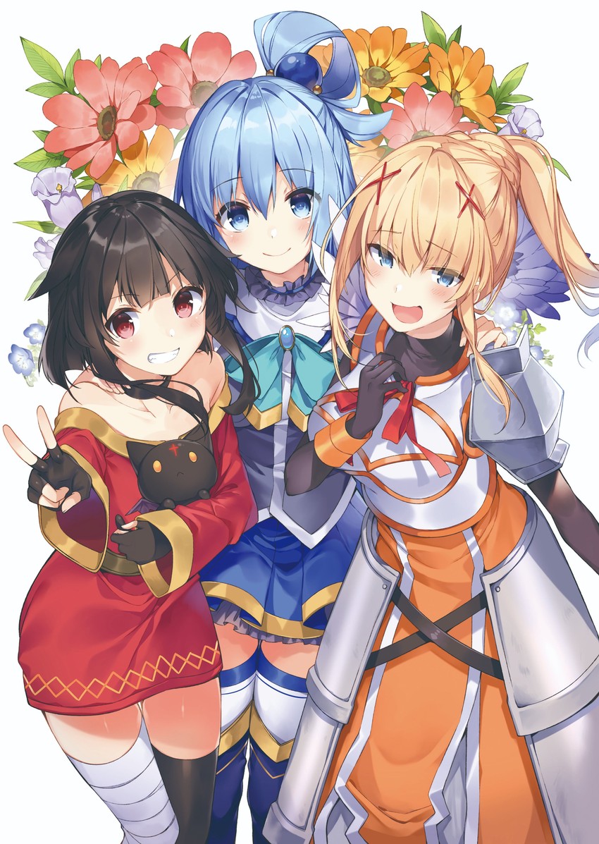 megumin, aqua, darkness, and chomusuke (kono subarashii sekai ni shukufuku wo!) drawn by mishima_kurone