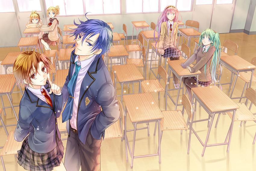 hatsune miku, kagamine rin, kagamine len, megurine luka, kaito, and 1 more (vocaloid) drawn by norihe