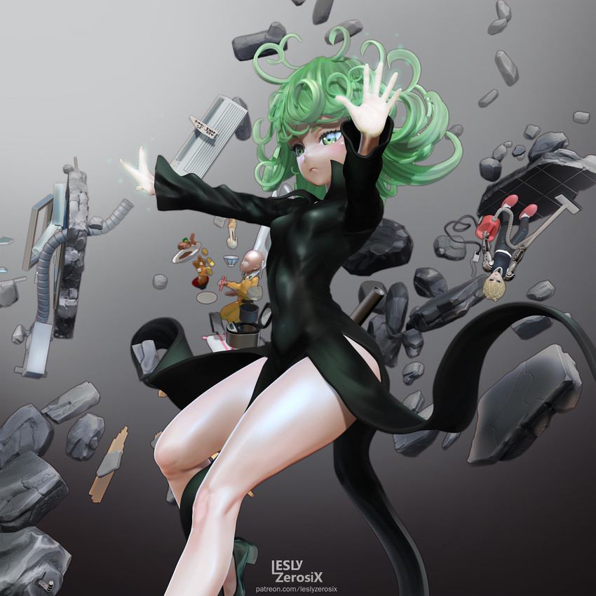 tatsumaki, saitama, and genos (one-punch man) drawn by leslyzerosix