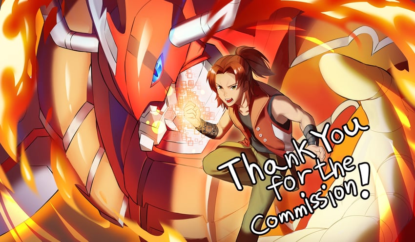 daimon masaru, shinegreymon, and shinegreymon burst mode (digimon and 1 more) drawn by 10_09hwan