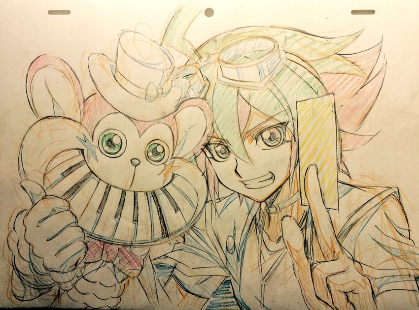 sakaki yuya and performapal monkeyboard (yu-gi-oh! and 1 more) drawn by hiroki_(vvkagerouvvr2)